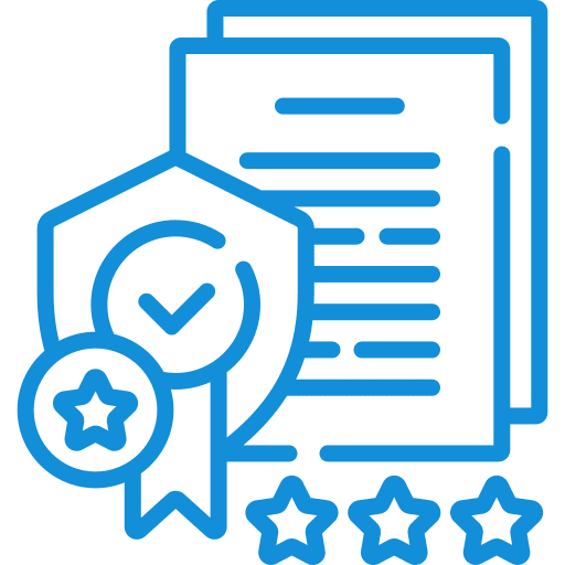 Compliance Programs Certificate icon with stars and shield.
