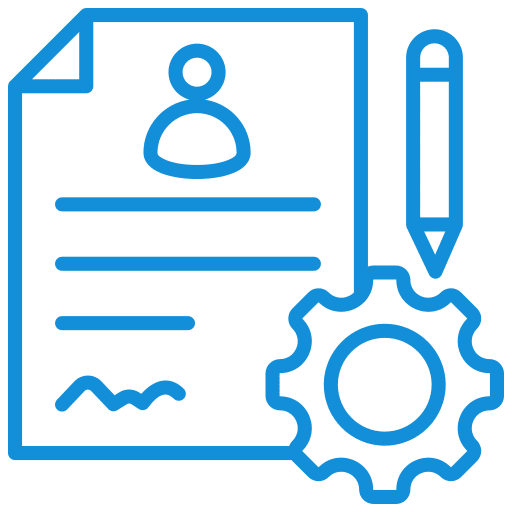 Contract Drafting and Negotiation Resume icon with gear and pencil.