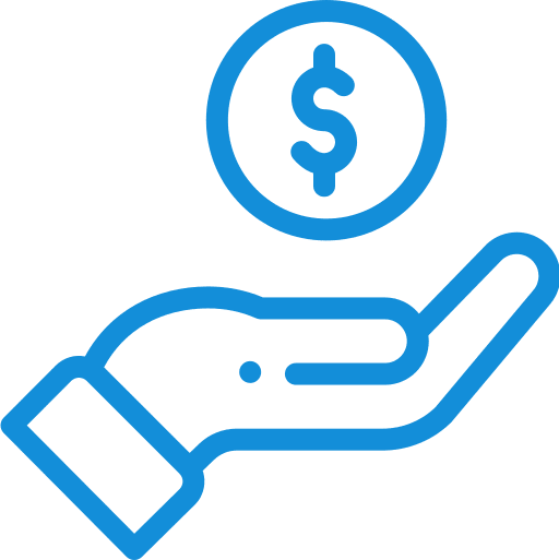 Financing and Credit Hand holding a coin icon.