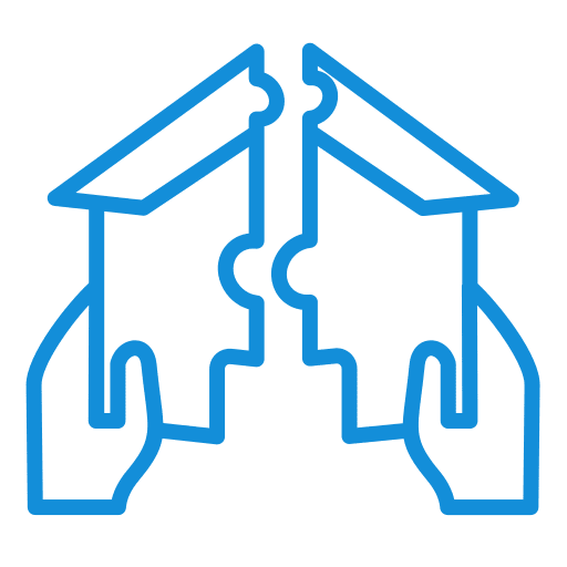 Mergers & Acquisitions Hands holding puzzle pieces icon.